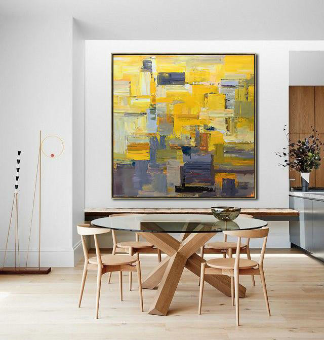 Large Abstract Painting,Oversized Palette Knife Painting Contemporary Art On Canvas,Hand Painted Acrylic Painting,Yellow,Brown,Taupe,Gray Violet.etc